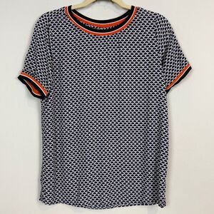 Fransa Viscose Ringer Printed Short Sleeve T-shirt Navy Orange S